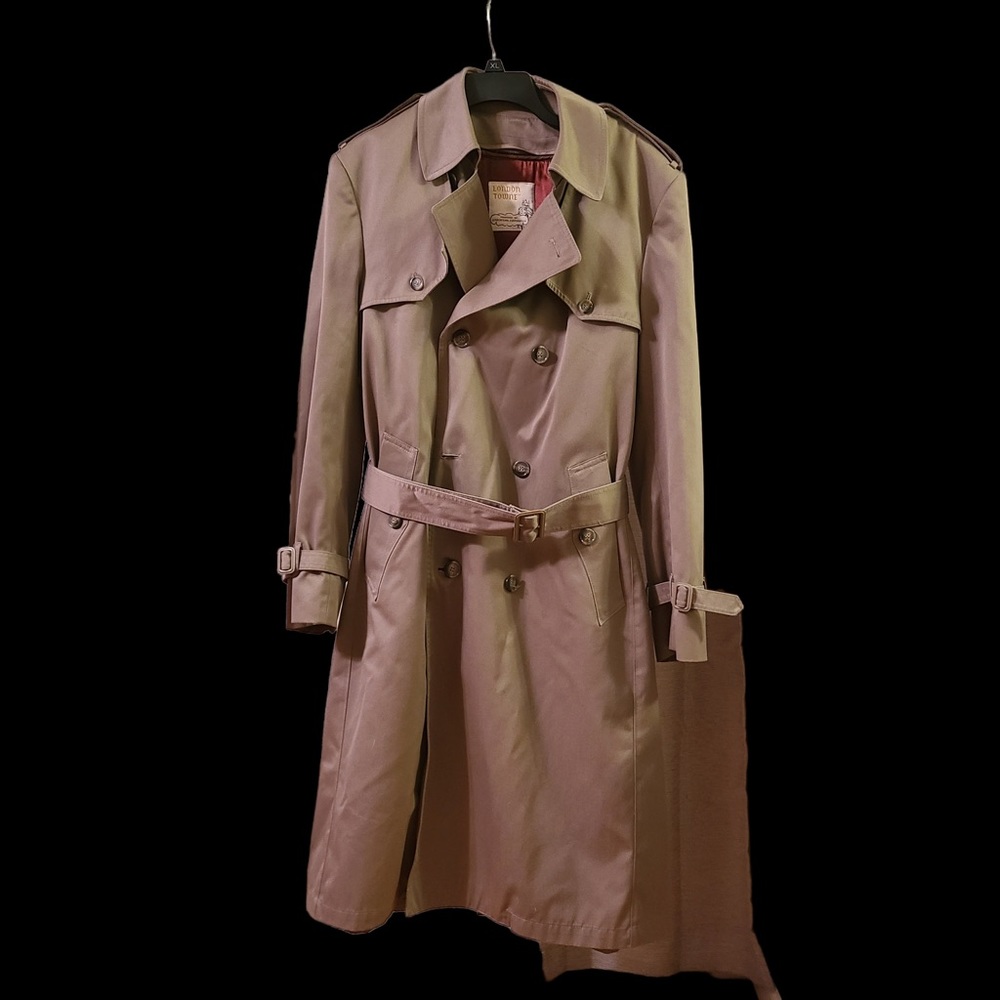 Trench coat belted London Towne 42reg dark khaki, removable liner plum/brown